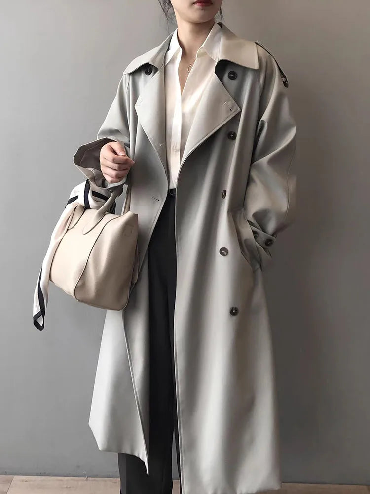 Women Loose Long Belt Abrigos Korean Classic Double Breasted Trench Coats Spring Fall Streetwear Casual Gabardina Outerwears New