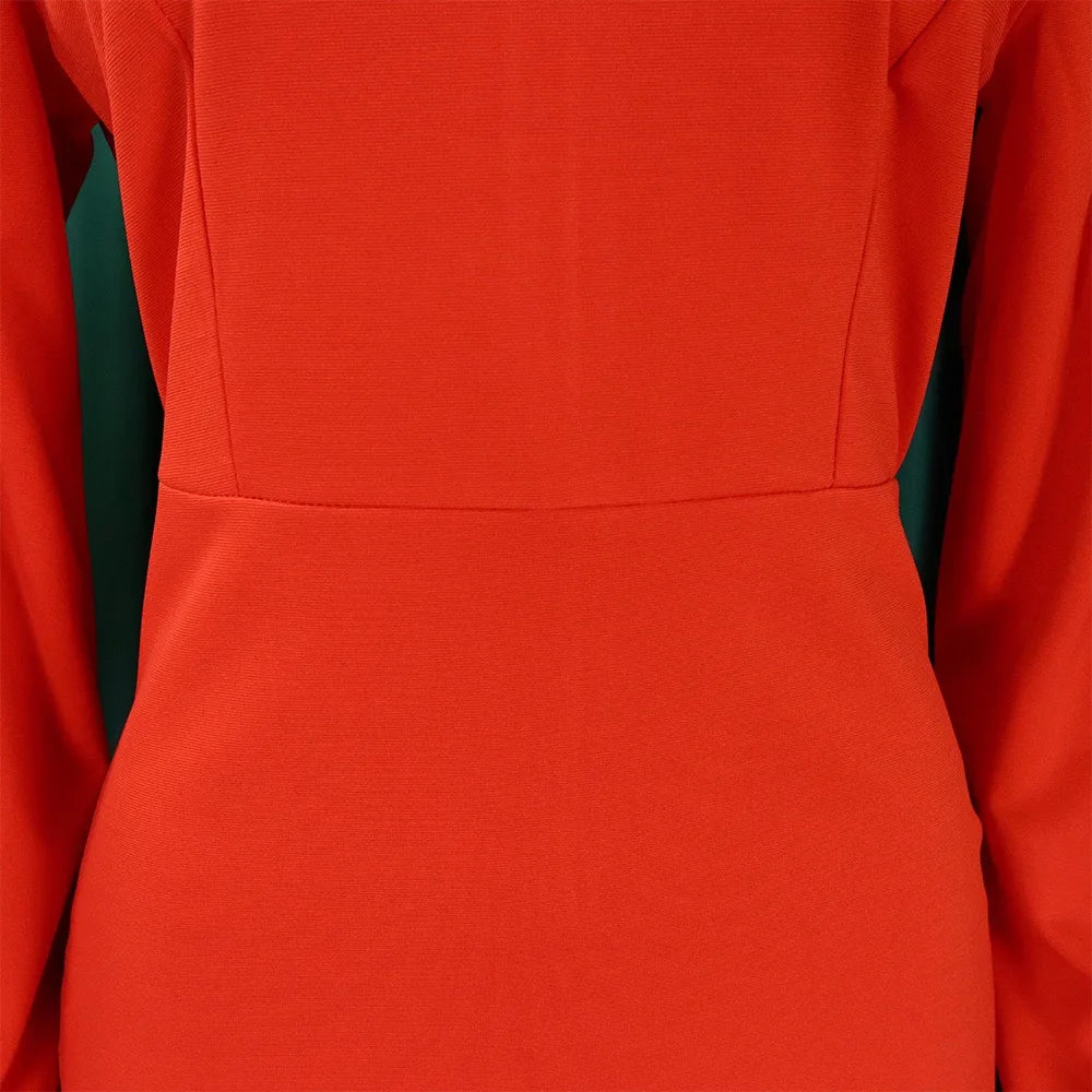 Elegant Office Dresses for Woman 2024 New O Neck Petal Sleeve Sheath Package Hips Mid Calf Formal Business Work Wear Dress Midi