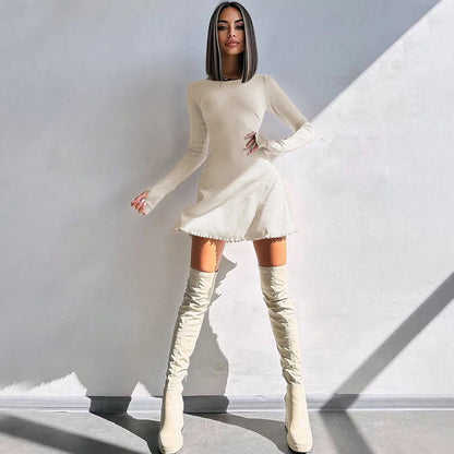 Spring Elegant Pretty Women Dresses New Black Sexy Short Dress Female V Neck Long Sleeve Slim Solid Color Mini Dress