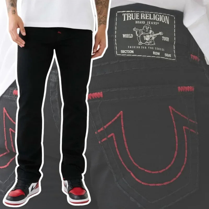 Hip Hop Street Leisure Denim Pants True Religion Y2k Gothic Vintage Fashion Embroidered Straight Leg Wide Leg Jeans Men Clothing