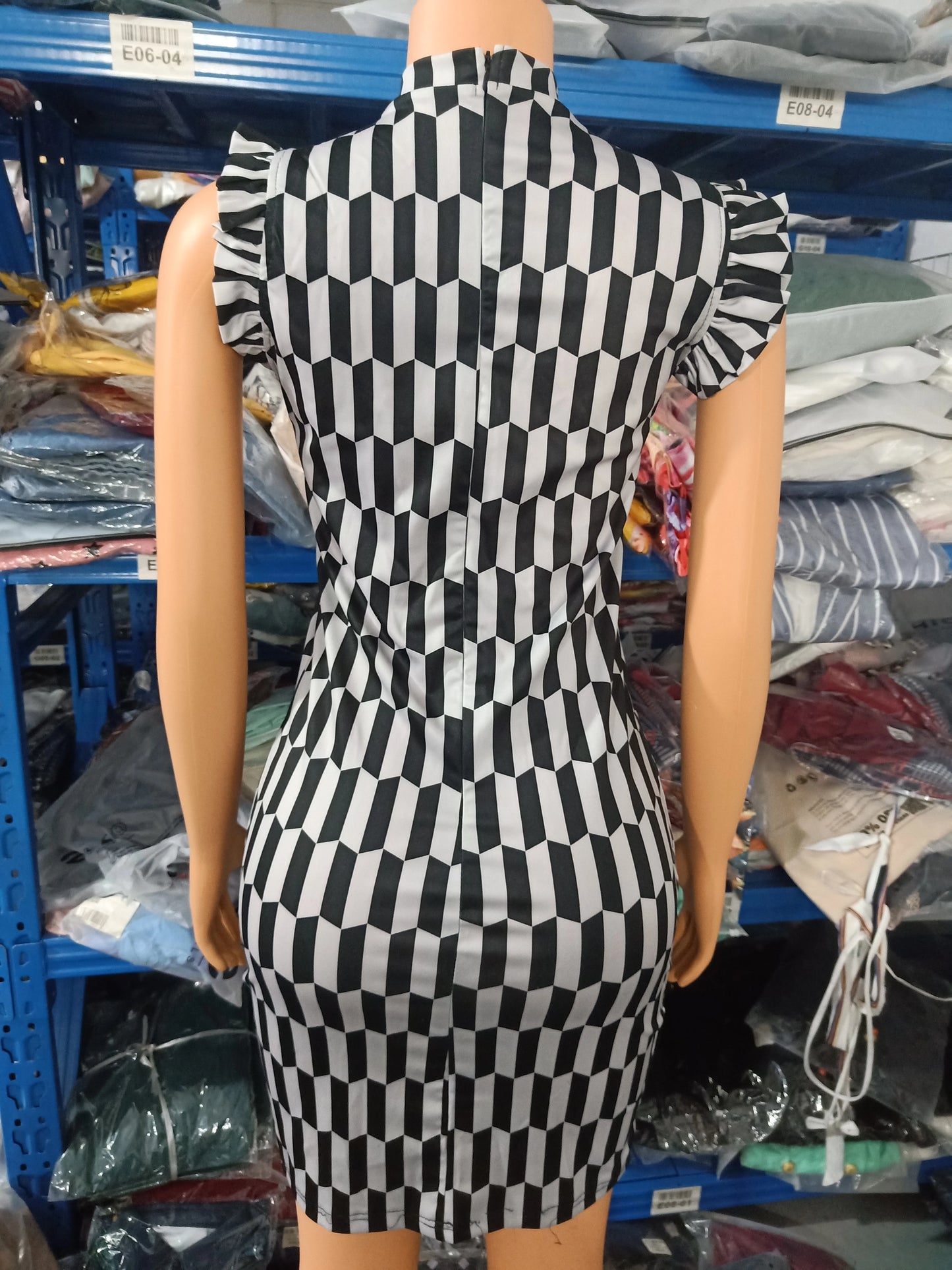 Elegant Women's Dresses Summer Fashion All Over Print Flutter Sleeve Casual O-Neck Skinny Midi Work Pencil Dress