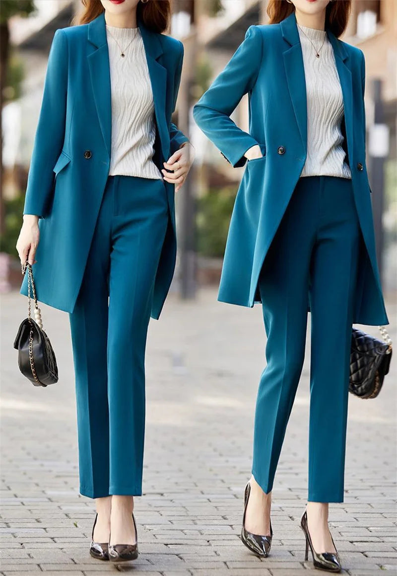 2025 New Blazer Jacket Autumn Winter Casual Long Sleeve Female Suit Coat Mid Long Double Breasted Women Work Wear Jacket