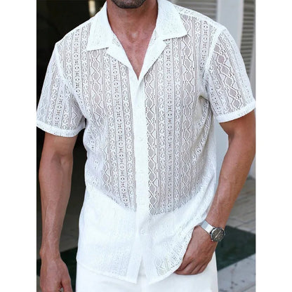 Spring and Summer Men's Sexy Short-sleeved Shirt, Outdoor Leisure Beach Men's Top Shirt, Comfortable Breathable Shirt for Men