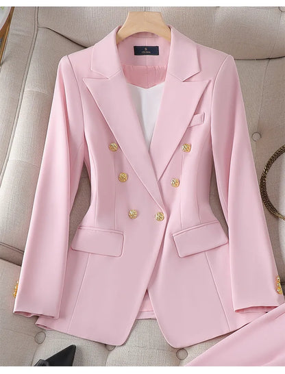 Yitimuceng Elegant Office Ladies Two Piece Sets Womens Outifits 2023 Double Breasted Long Sleeve Blazers Loose Casual Pant Suits