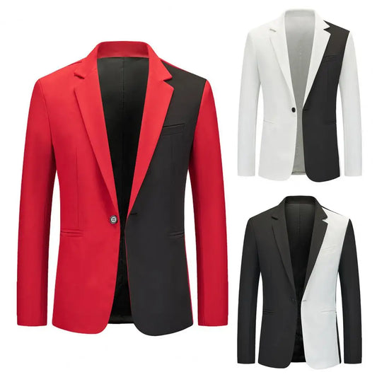 Men Coat Single Button Suit Jacket Formal Business Men's Suit Coat with Notch Lapel Single Button Closure Slim Fit Men Blazers