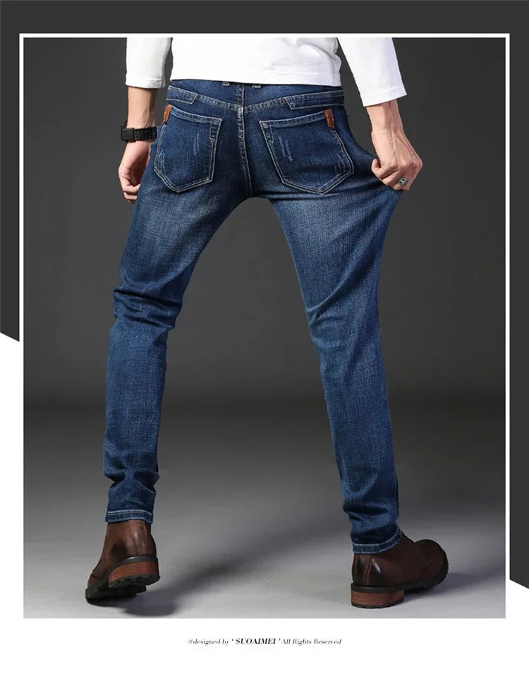 New Jeans Men's Winter Seasons Regular Straight Leg Men's Pants Elastic Slim Fit Casual Men's Pants