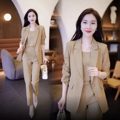 Women's 2026 Spring Autumn New Fashion Professional Suit Korean Elegant Casual Blazers Jacket+suspender+pants Three Piece Suits