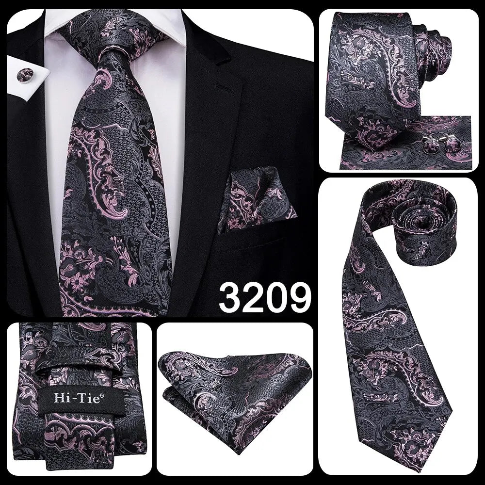 Hi-Tie Peacock Blue Novelty Designer Silk Wedding Tie For Men Hanky Cufflinks Gift Mens Fashion Necktie Set Business Party
