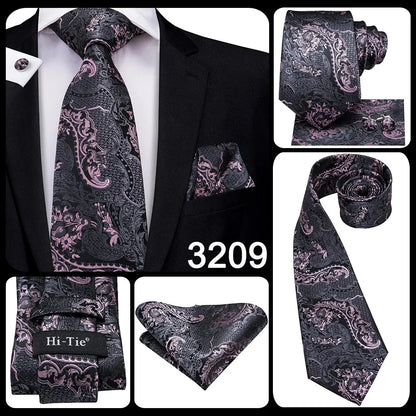 Hi-Tie Peacock Blue Novelty Designer Silk Wedding Tie For Men Hanky Cufflinks Gift Mens Fashion Necktie Set Business Party