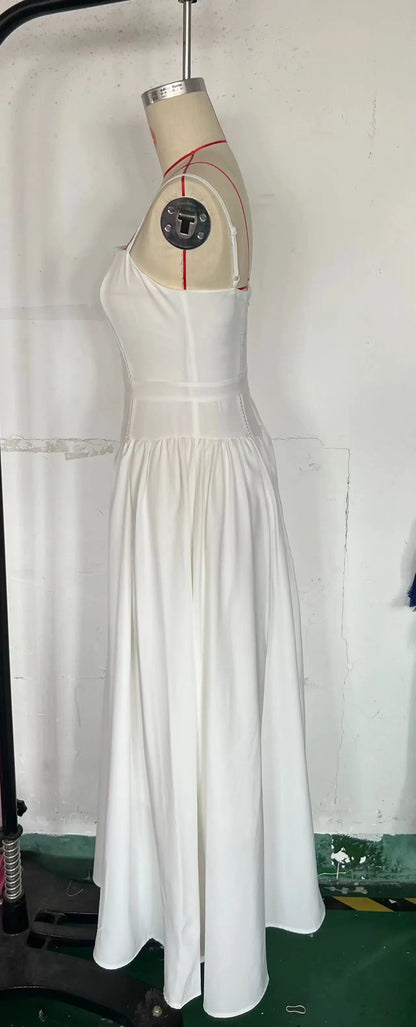 Spring Floral Print Chiffon Holiday Beach Dress Women Sexy V Neck Backless Sling Long Dress Summer Sleeveless Pleated Maxi Dress
