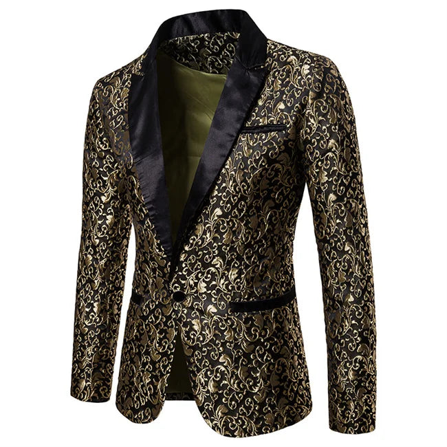 Fashion Men Business Jacquard Suit 2 Piece Black / Gold / White Male Dance Party Swallowtail Dress Male Blazers + Pants