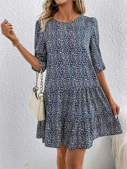 Spring Summer Fashion Floral Half Sleeve Dress 2024 Women Round Neck Casual Loose Comfortable Dresses For Women