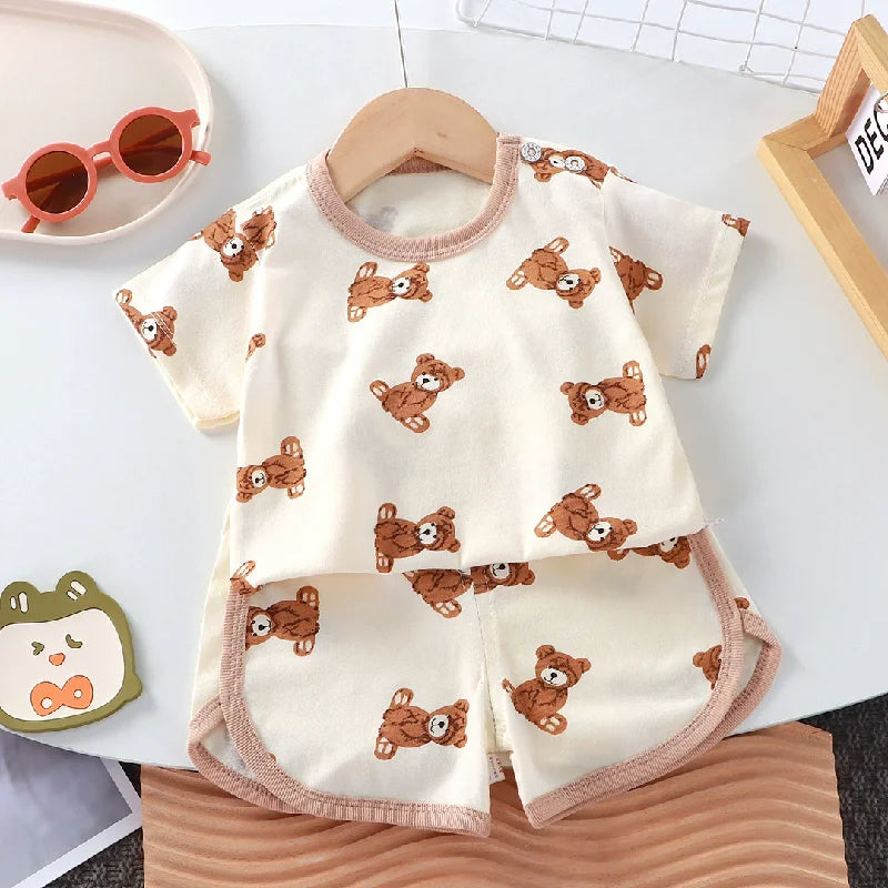 Kids Cartoon Clothing Sets Summer Fashion Short Sleeve Suits Boys Girls T-Shirts+Shorts 2Pcs Children Outfits 0-6 Years