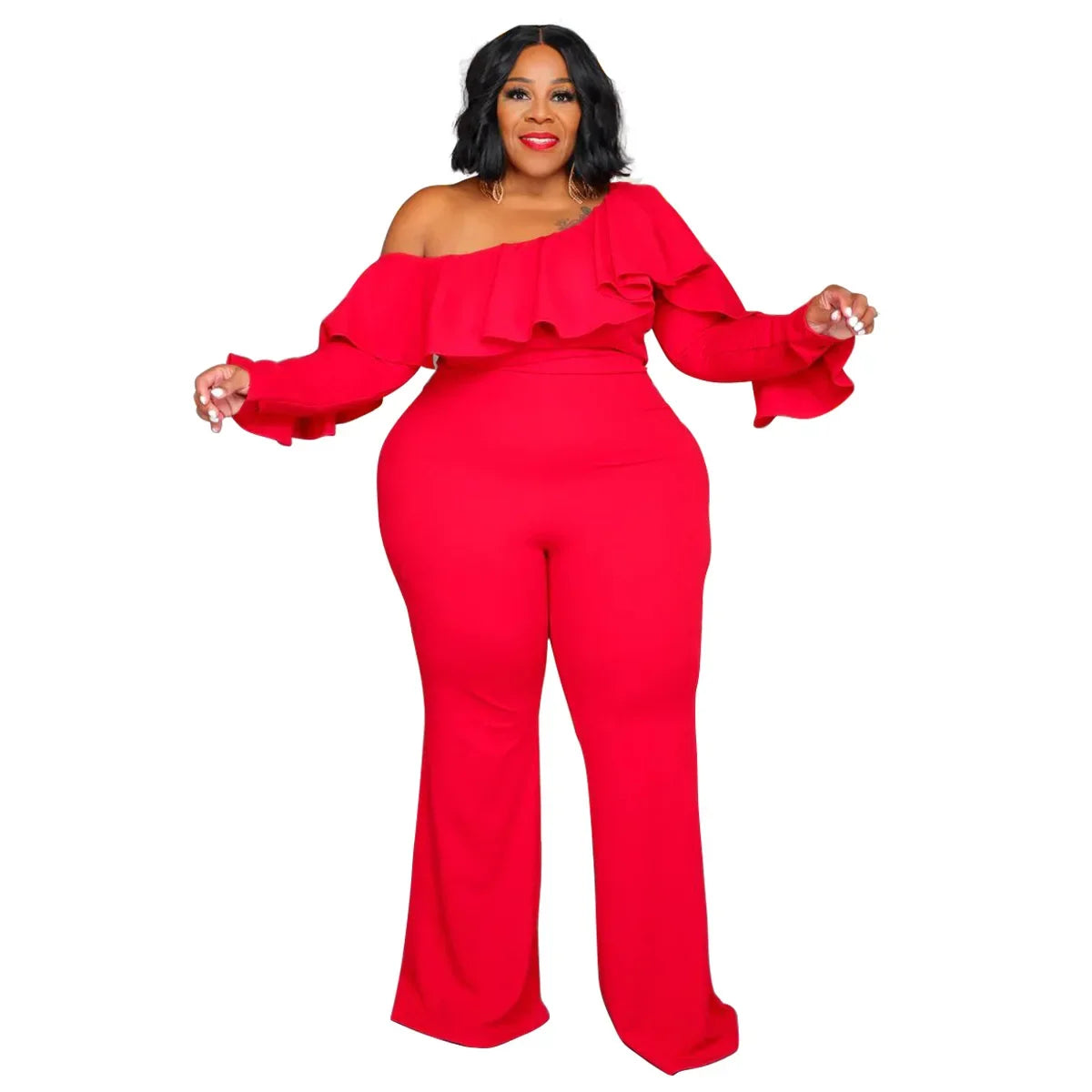 X6019 Plus Size Solid Color Women's Fashion Loose-Fit Cross-Border New Jumpsuit Without Straps Sexy Stylish Female Romper