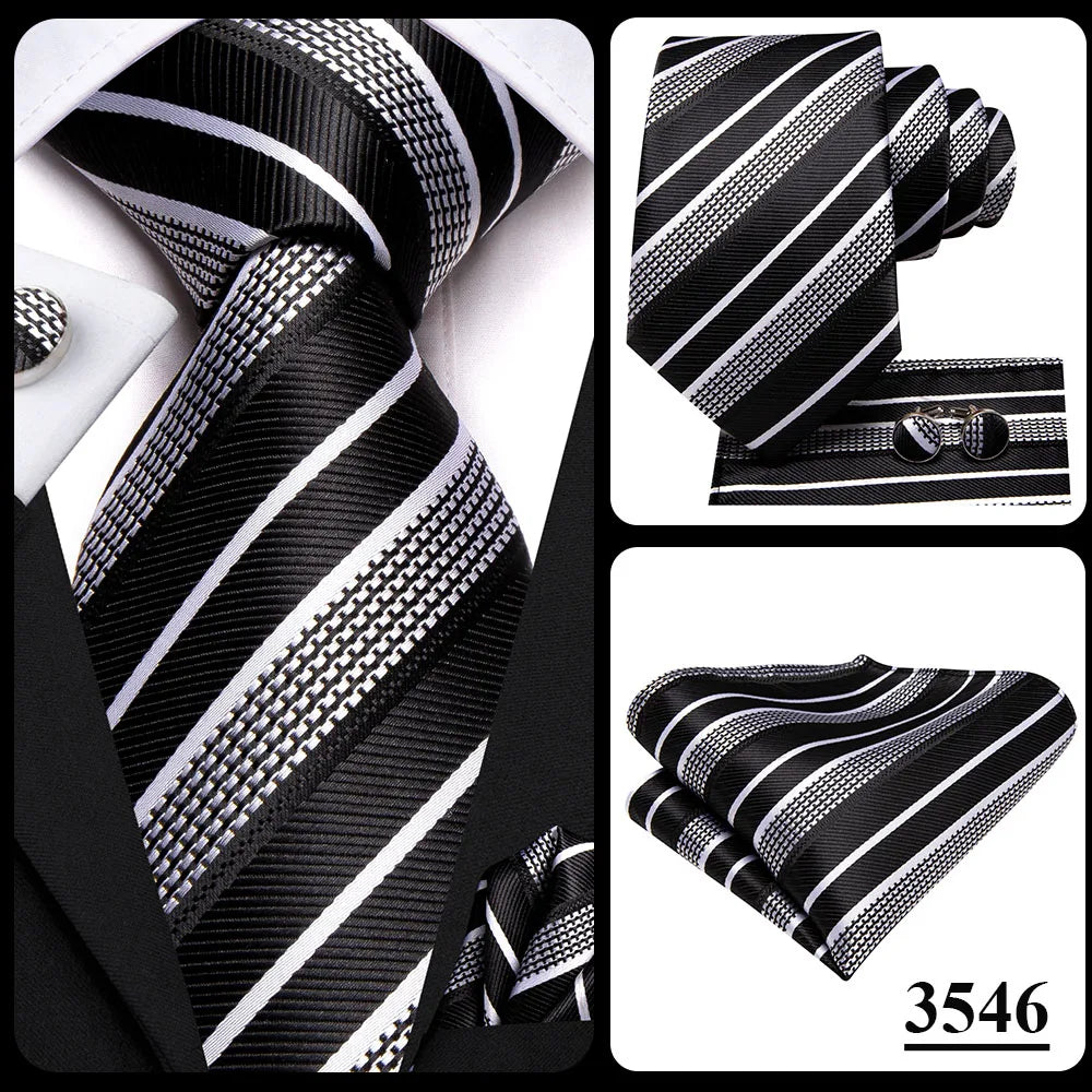 Hi-Tie 8.5cm Business Black Solid Paisley 100% Silk Men's Tie Neck Strip Ties for Men Formal Luxury Wedding Neckties Gravatas