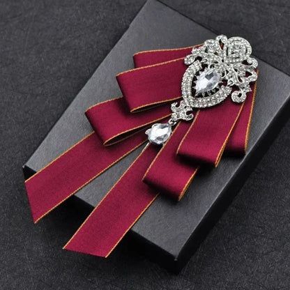 Fashion Handmade Bow Tie Wedding Collar Luxury Rhinestone Bowtie Necktie Brooch Pocket Towel Square Set Gift for Men Accessories
