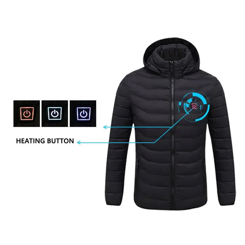 17 PCS heating Men Winter Warm USB Heating Jackets Smart Thermostat Pure Color Hooded Heated Clothing Waterproof  Warm Jackets