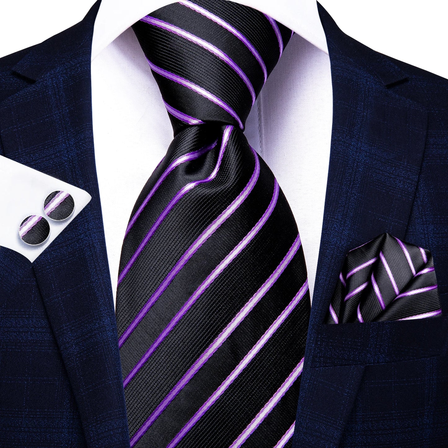 Hi-Tie Light Purple Solid Silk Wedding Tie For Men Quality Hanky Cufflink Gift Necktie Set Fashion Novelty Designer Dropshipping