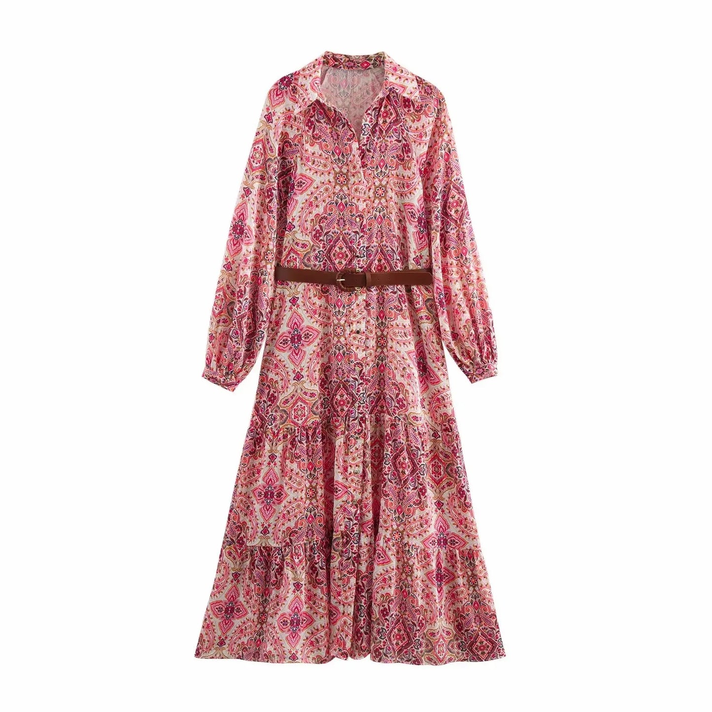 Womens Dresses Flower Print Elegant Long Dress Spring 2025 New Midi Dress Women Long Sleeve Evening Party Dresses