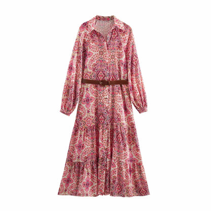 Womens Dresses Flower Print Elegant Long Dress Spring 2025 New Midi Dress Women Long Sleeve Evening Party Dresses