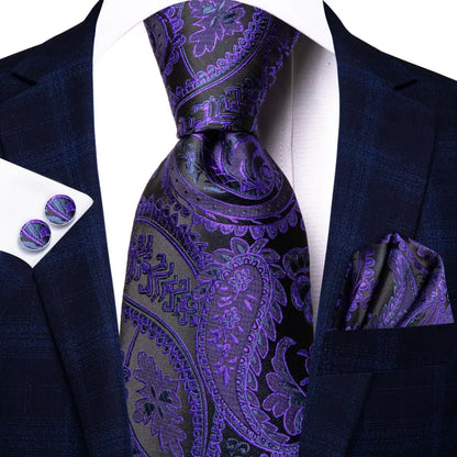 Hi-Tie 8.5cm Business Black Solid Paisley 100% Silk Men's Tie Neck Strip Ties for Men Formal Luxury Wedding Neckties Gravatas