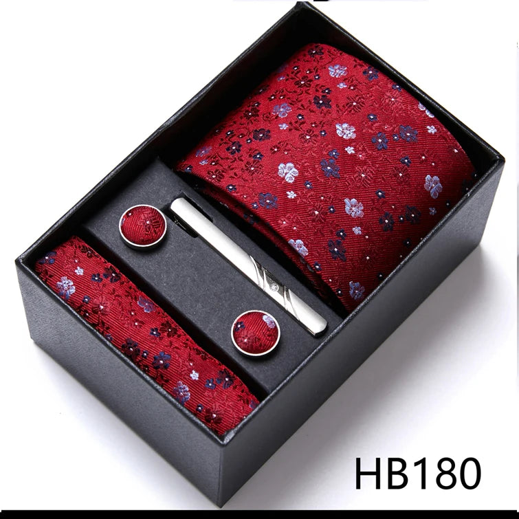 Top Quality 7.5 cm Business Ties Hanky Cufflink Set Tie Clips Green Necktie Corbatas For Men Wedding In Gift Box Gravatas