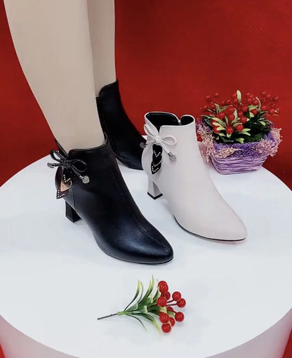 2024 high-heeled boots female spring and autumn single boots new women's shoes zip white waterproof Taiwan high-heeled shoes