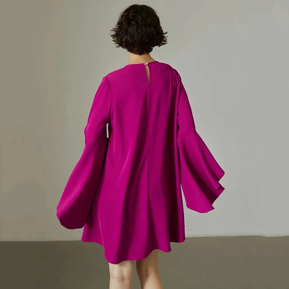 Spring Summer Women Solid Dress Fahion O Neck Ruffles Loose Casual Dresses For Woman Robe Femme 2024 New Elegant