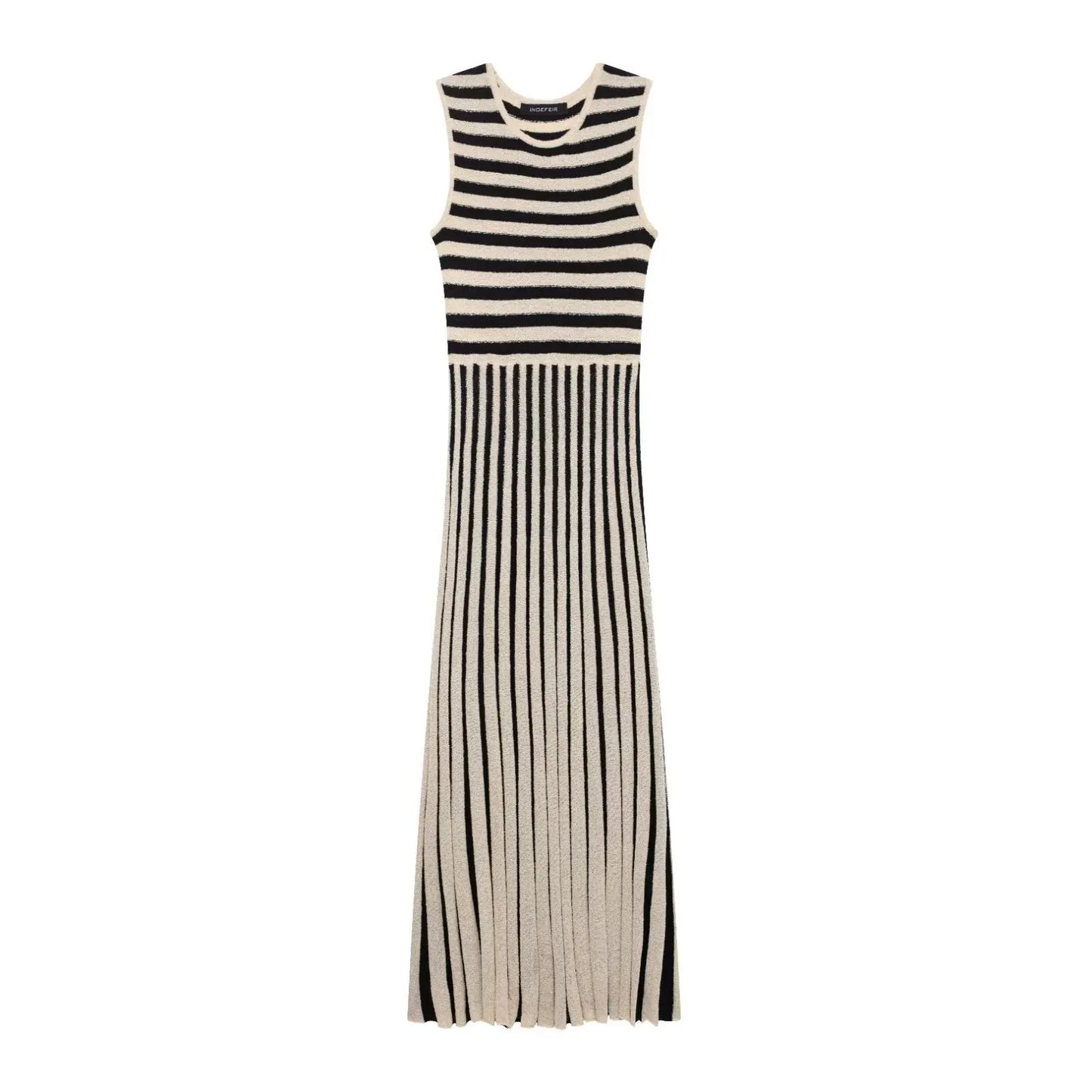 Spring Summer Women Casual Dress Striped Print Dress Round Neck Sleeveless Elastic Office Ladies Dresses Female Long Robe