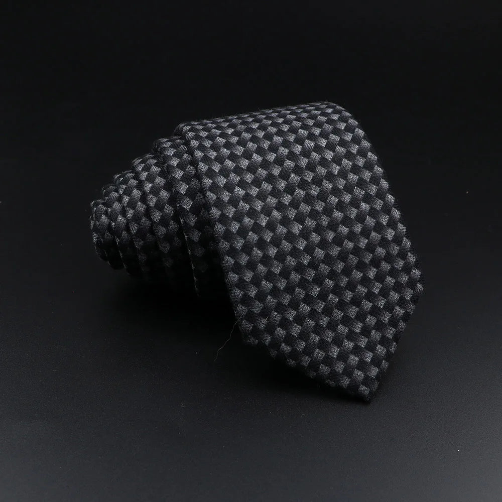 Men's Plaid Tie Cotton Black Grey Red Necktie Handmade Wool Narrow Collar Ties Wedding Business Party Suit Shirt Gift Accessory