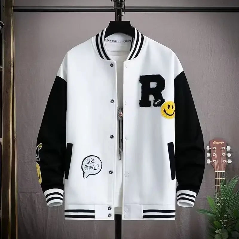 Trendy Baseball Jacket For Men Casual Loose Fit High School Student Hip Hop Style Couples Coat Spring Autumn Season