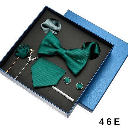 Men Tie Silk Necktie Man Bowtie Hanky Brooches Cufflinks And Tie Clip For Men Accessories Red Burgundy Wedding Tie Gifts Set