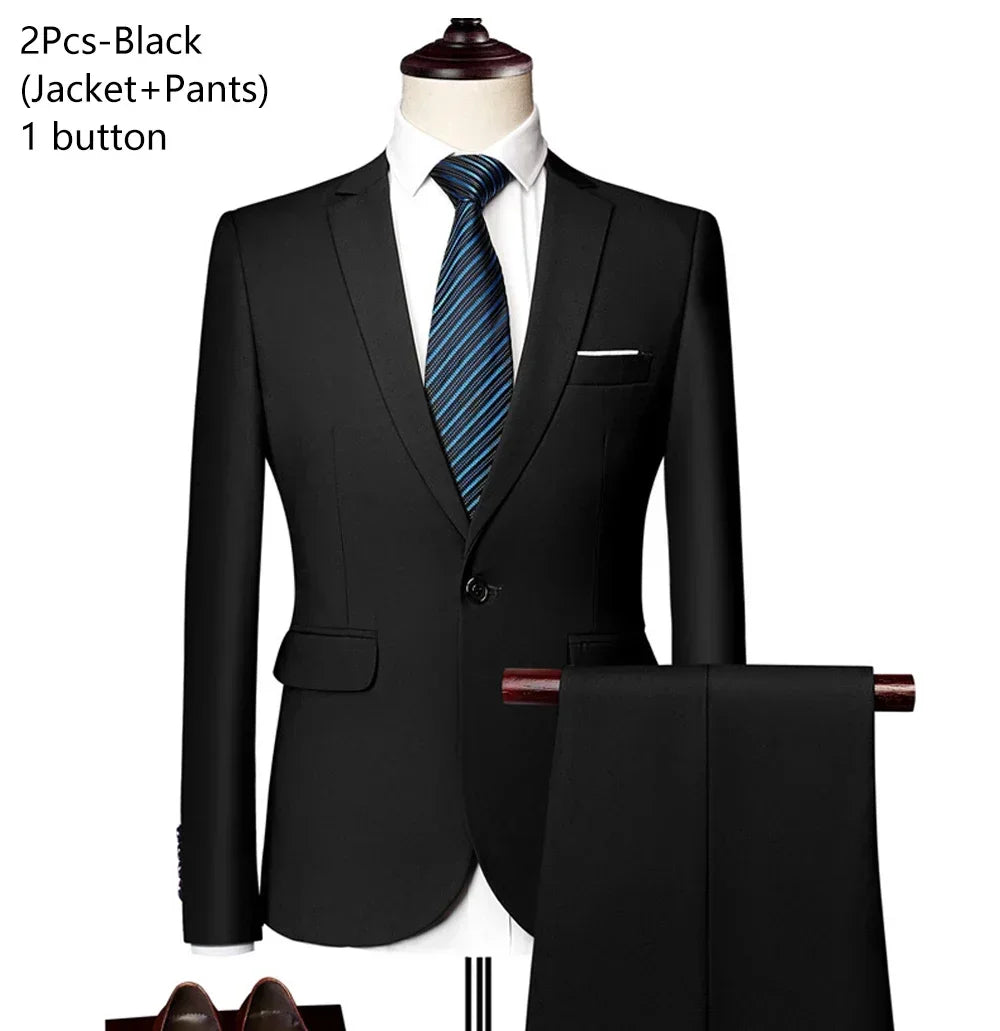 Elegant Suits For Men Wedding 3 Pieces 2 Set Luxury Fashion Classic Full Jackets Vest Pants Blazers Outfit 2024 Formal Costume