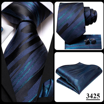 Hi-Tie Blue Business Solid 100% Silk Men's Tie NeckTie 8.5cm Ties for Men Formal Luxury Wedding High Quality Gravata