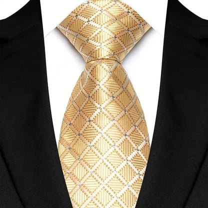 Luxury 8CM Mens Necktie Yellow Color Dot Stripes Solid Ties For Man Groom Jacquard Woven Neck Tie For Business Wedding Party