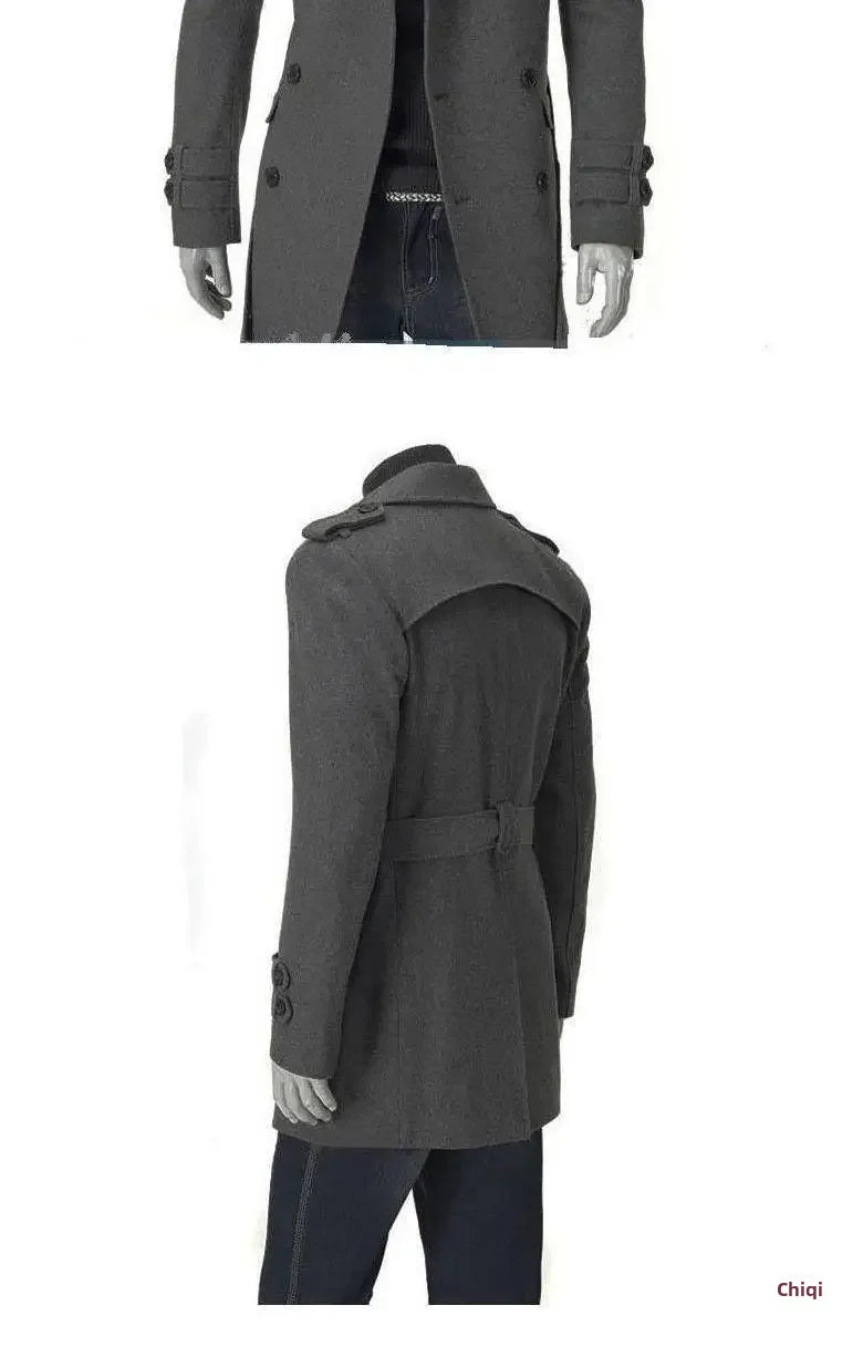 New Arrival Autumn/winter Men's Korean Style Overcoat Fashionable Shoulder Length Medium-length Row Button Woolen Overcoat