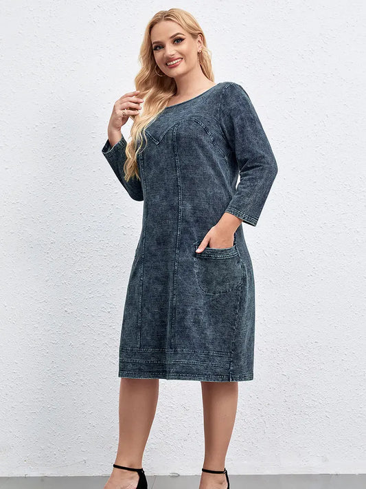 Women's plus Size Casual Denim Dress Loose Fit Mini Dress Multiple Colors Available