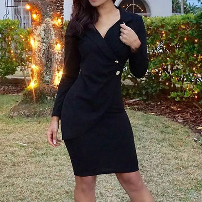 Autumn Attendance Pass Women's Long Sleeved Short Skirt Temperament Slimming Professional Dress Simple Solid Color Set