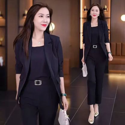 Women's 2026 Spring Autumn New Fashion Professional Suit Korean Elegant Casual Blazers Jacket+suspender+pants Three Piece Suits
