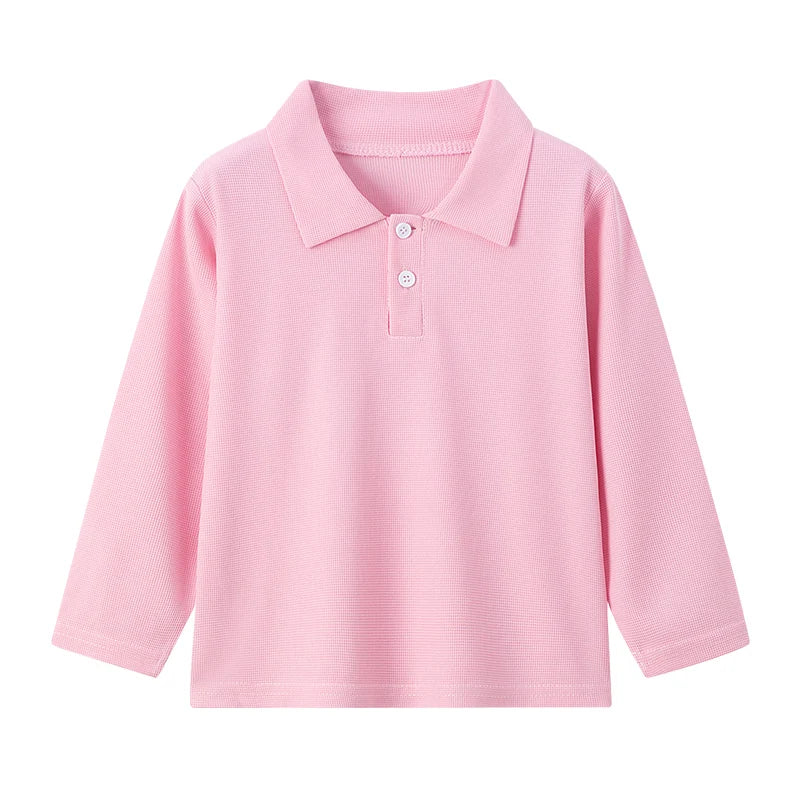 Children's solid color POLO shirt boy handsome fashion sports T-shirt girl lapel casual and comfortable half sleeve.