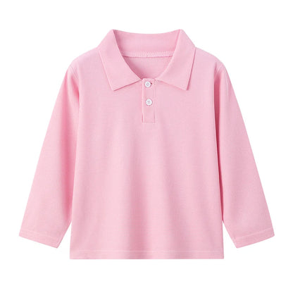 Children's solid color POLO shirt boy handsome fashion sports T-shirt girl lapel casual and comfortable half sleeve.