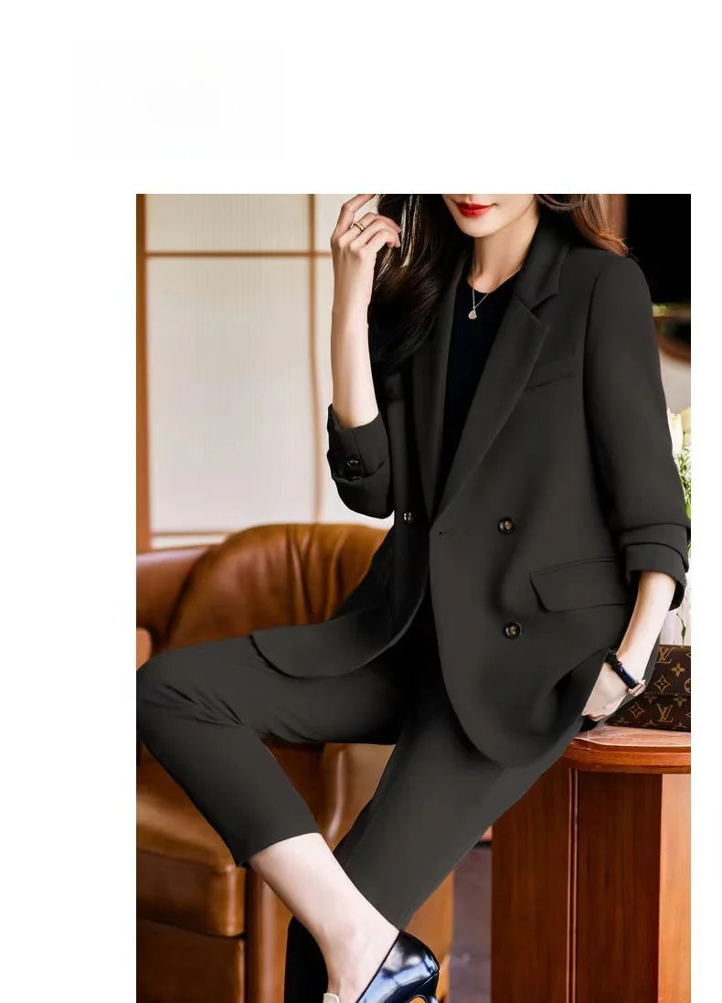 Two-Piece Suit Set in Raspberry Casual Sle for Women Long Sve Profional Pantsuit Polyester Fiber 00%