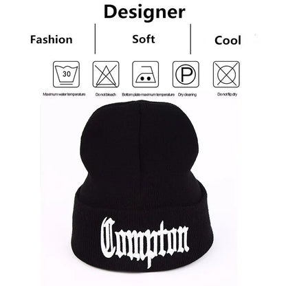 Unisex Compton Letter Embroidery Beanies Autumn Winter Warm Hat Hip Cap Beanie Hat Caps for Women Men