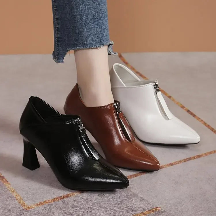 Women Pointed Toe High Heels Shoes Elegant Chunky Dress Shoes  Female Spring New Fashion Sandals  Design Office Zipper Pumps