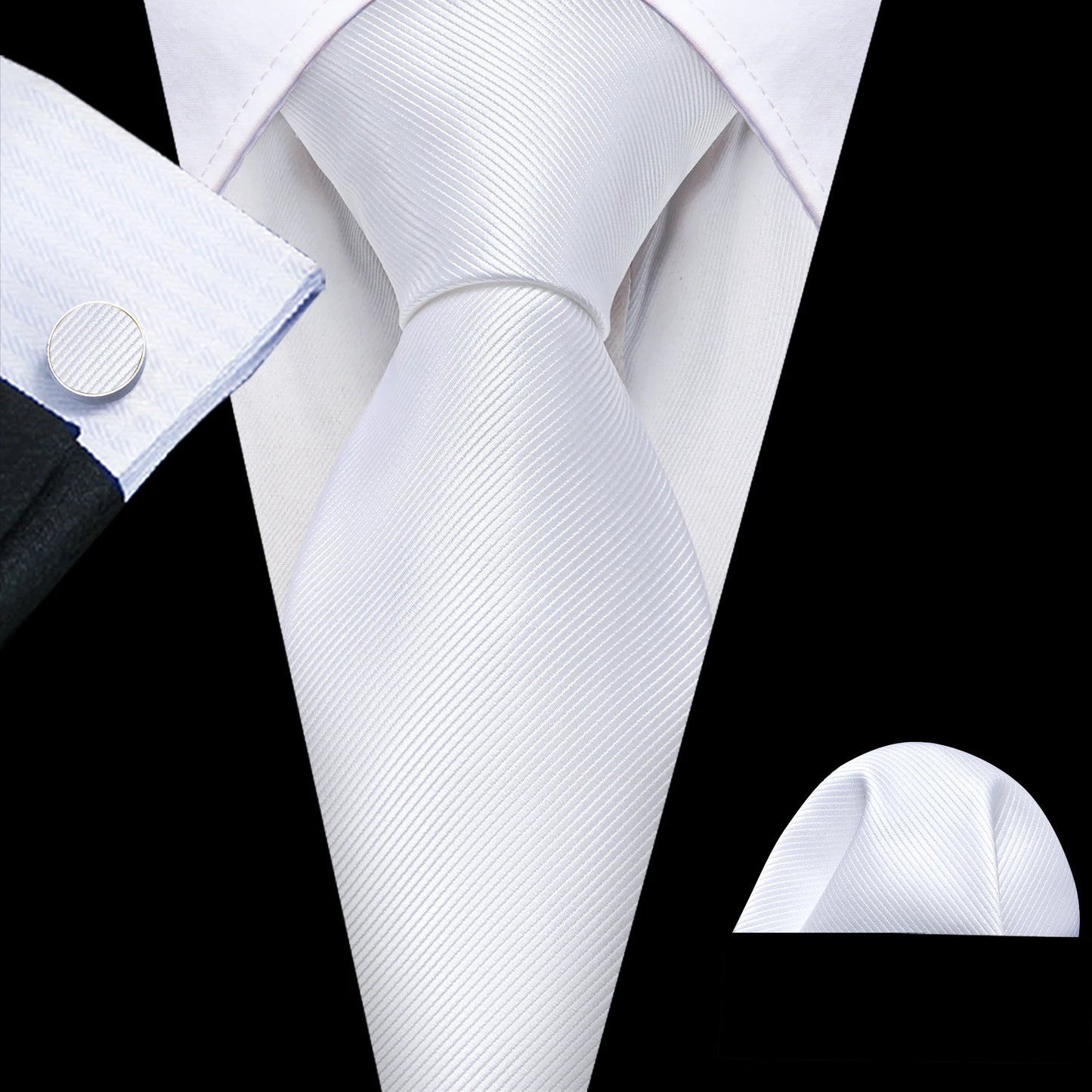 Barry.Wang Black White Gray Silver Silk Men Tie Handkerchief Cufflinks Set Jacquard Necktie for Male Wedding Business Party Gift