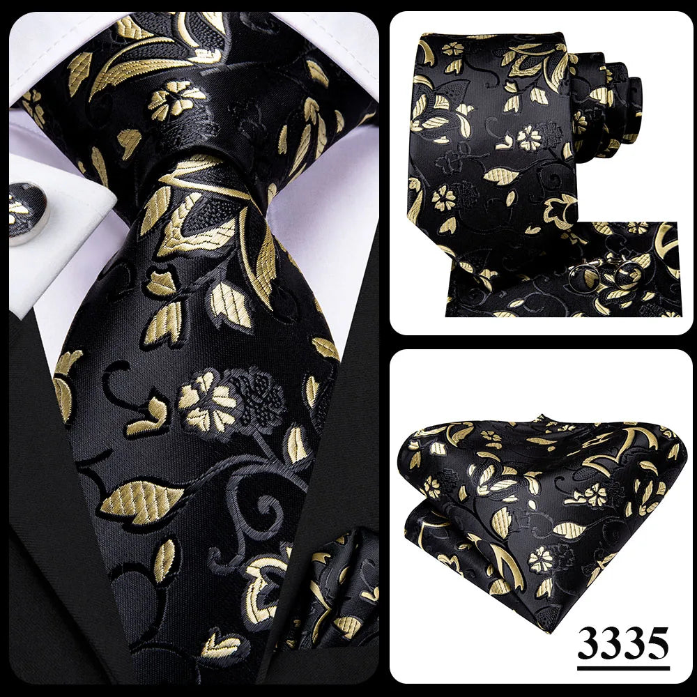 Hi-Tie Psialey Black Gold Silk Elegant Tie For Men Groom Wedding Men Necktie Pocket Square Cufflink Accessory Wholesale Designer