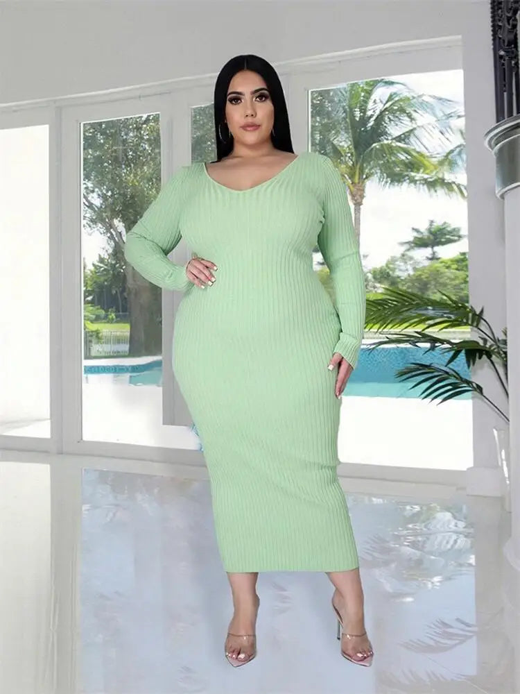 Ladies Knitted Sweater Dress Midi Dress Long Sleeves Chic and Elegant Plus Size Dresses for Women 4xl 5xl