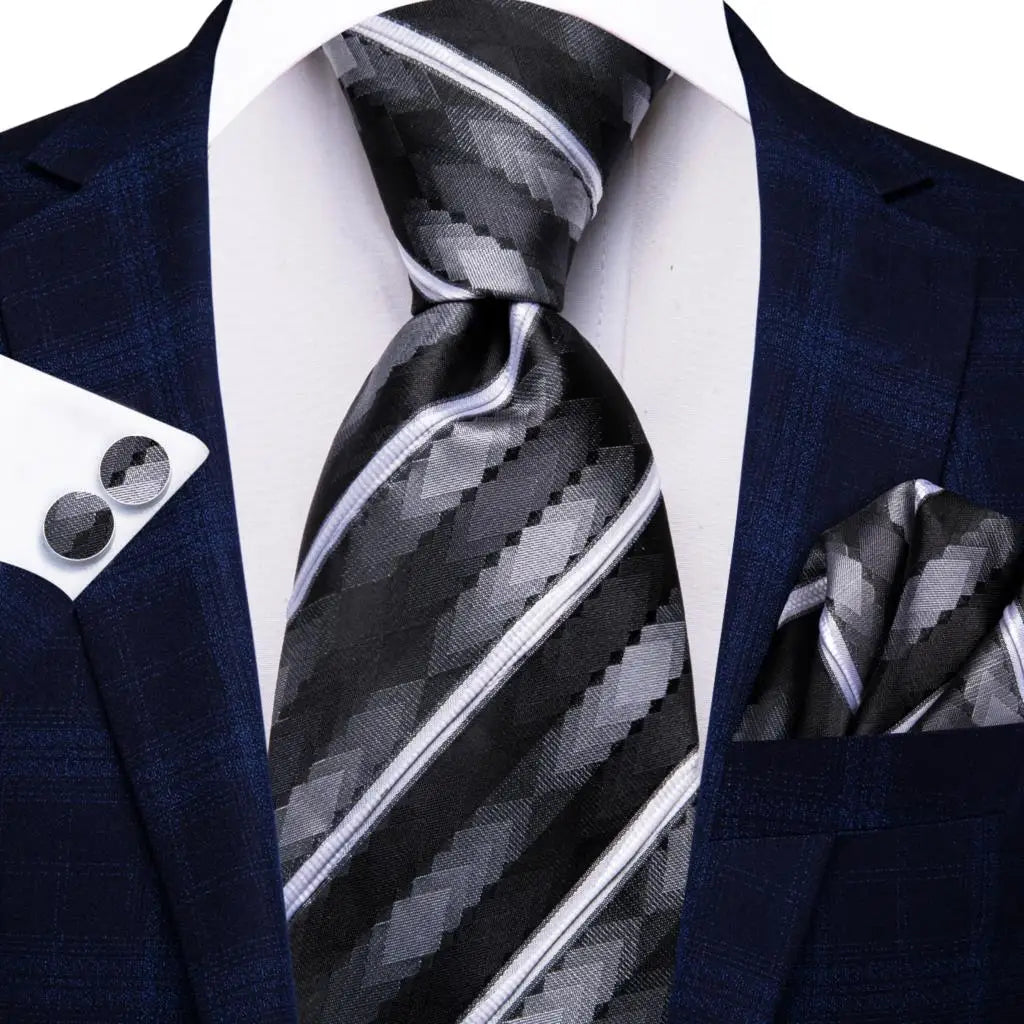 Hi-Tie Psialey Black Gold Silk Elegant Tie For Men Groom Wedding Men Necktie Pocket Square Cufflink Accessory Wholesale Designer