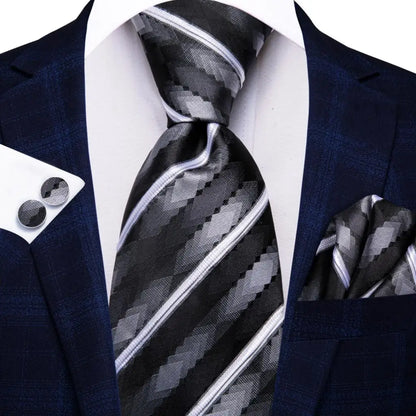Hi-Tie Psialey Black Gold Silk Elegant Tie For Men Groom Wedding Men Necktie Pocket Square Cufflink Accessory Wholesale Designer