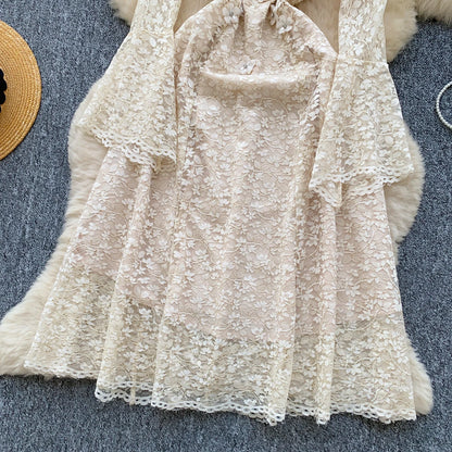 Spring France Elegant Vintage High End Evening Dress Women 3D Flower Lace Hollow Out Party Dress Female Casual Chic Clothing New